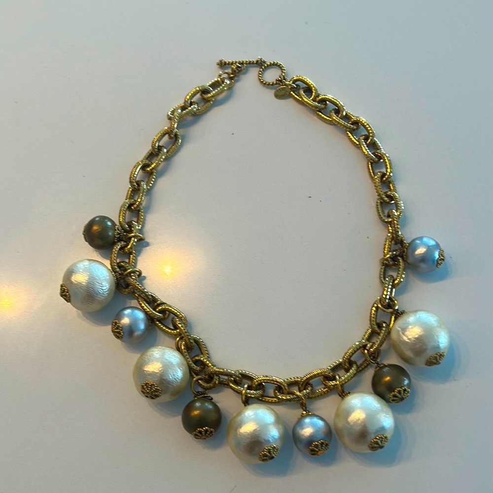 Loren Bell Multi Color large faux pearl and gold necklace